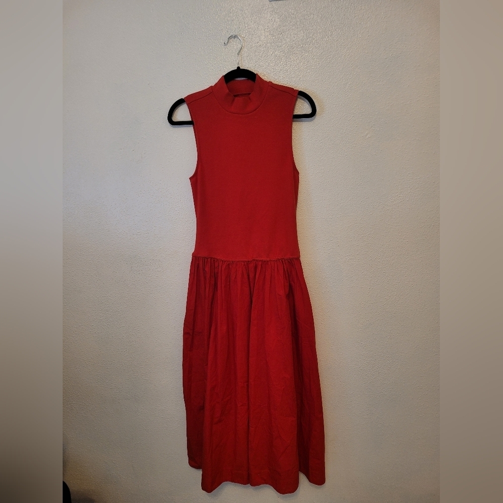 Free-est. Free People Red Midi Dress Drop Waist with Mock Neck Size Small